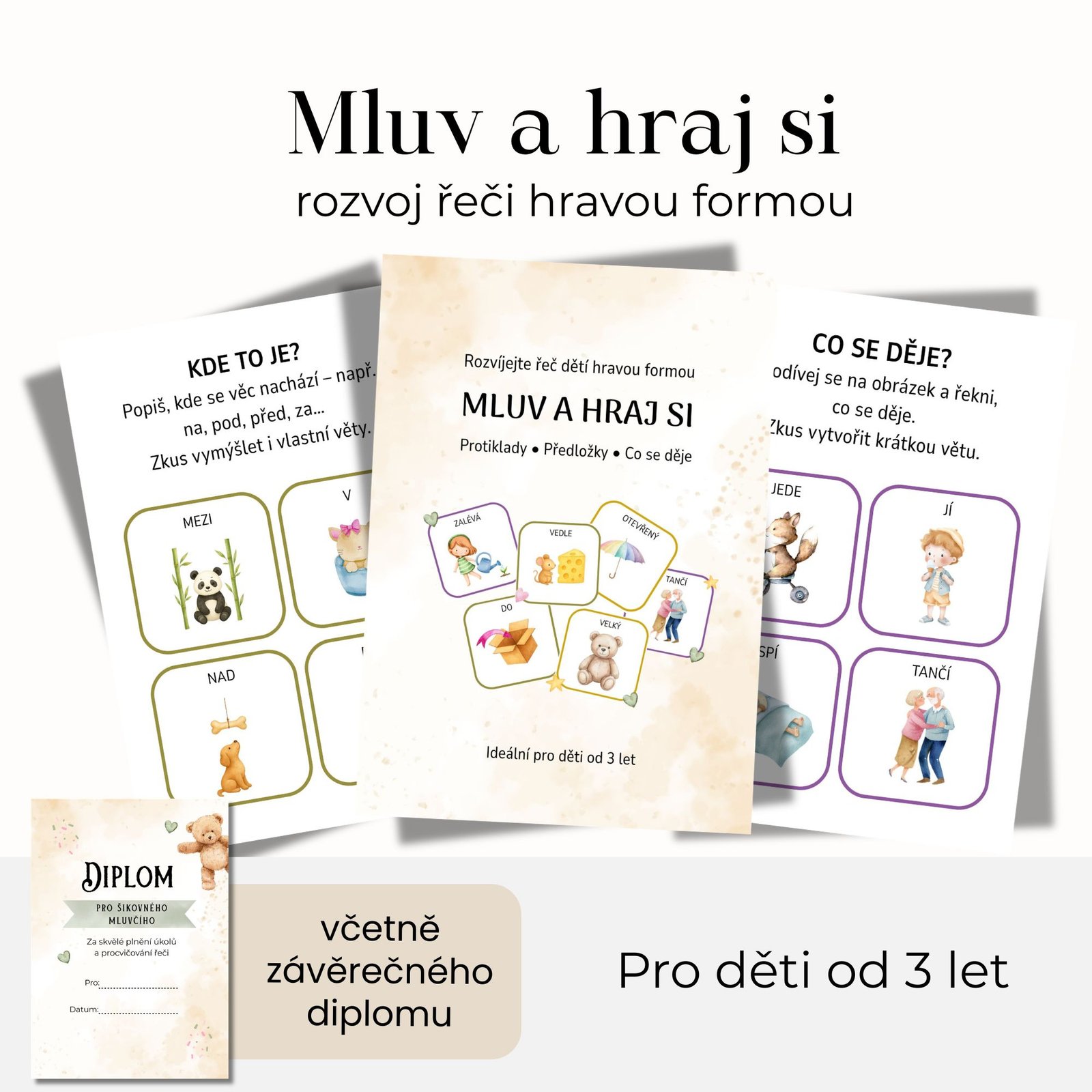 Náhled Mluv a hraj si – kartičky pro rozvoj řeči (protiklady, předložky, činnosti) - Obrázek 1
