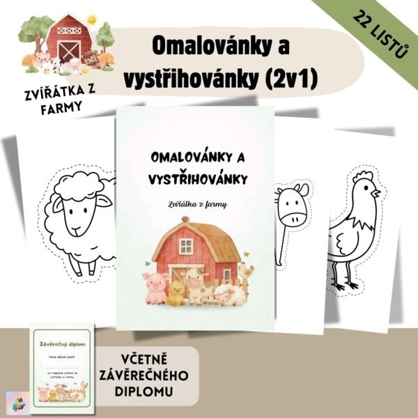 Farma – omalovánky a vystřihovánky 2v1 (22 listů + diplom)