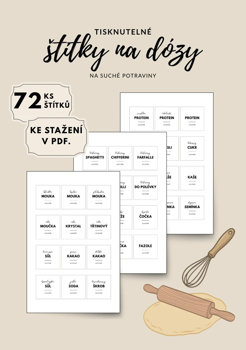 Minimalistické štítky do spíže k tisku