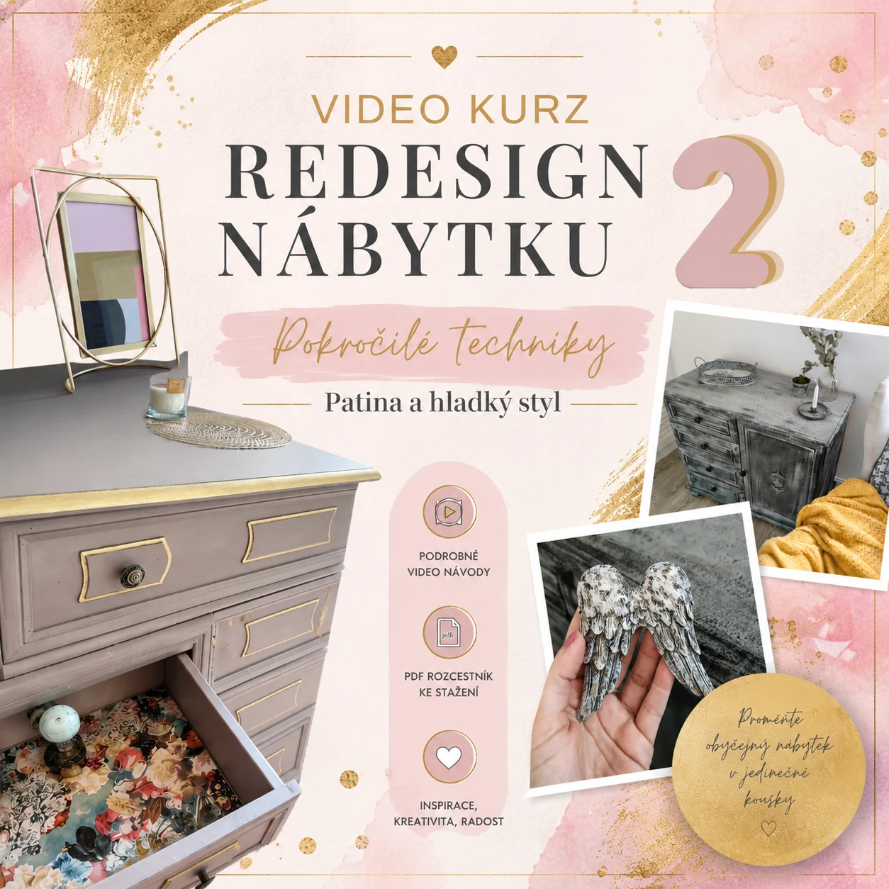 Video kurz renovace nábytku – patina a hladký styl