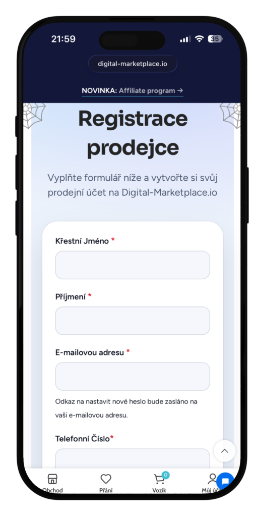 Registrace prodejce