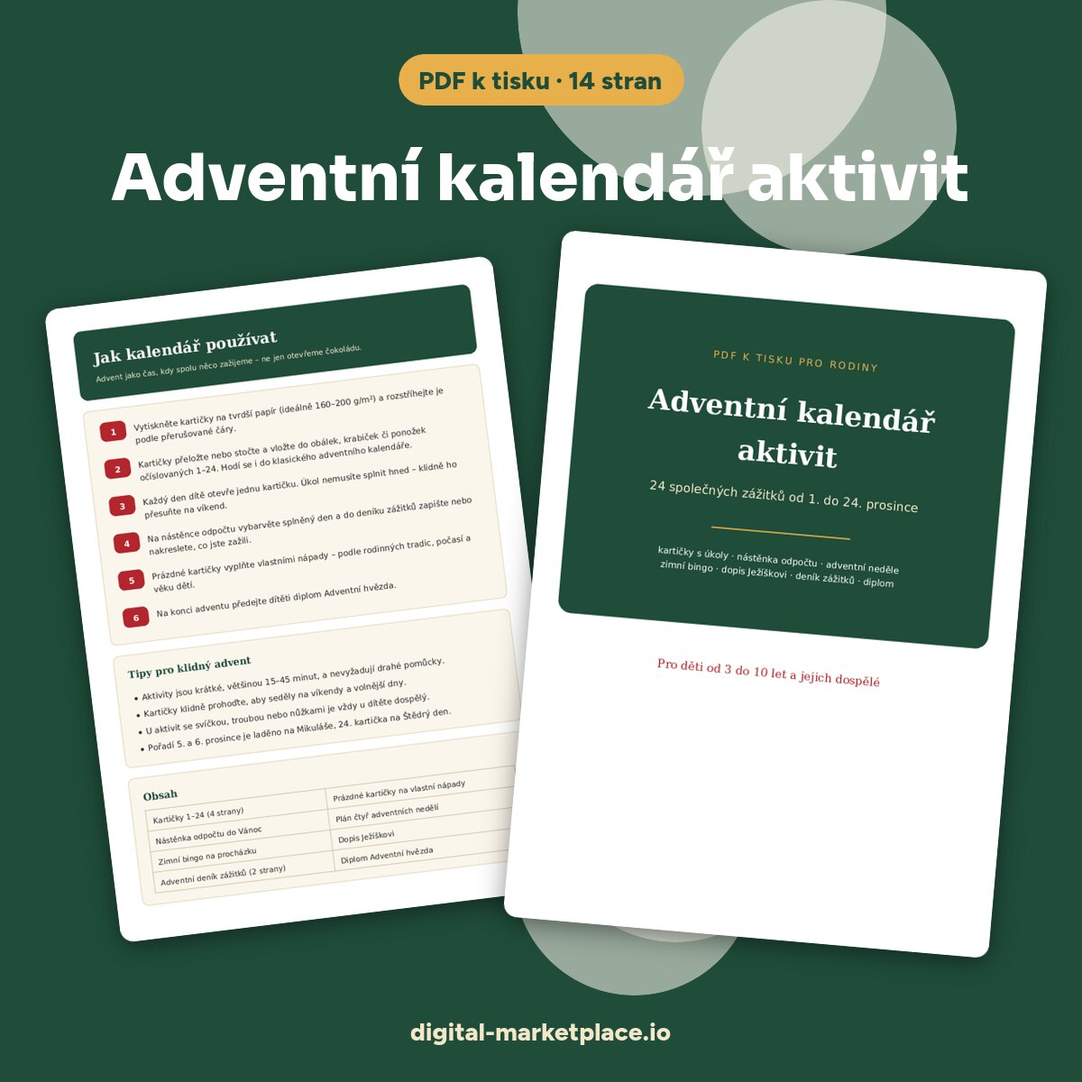 Náhled adventního kalendáře aktivit pro děti k tisku – kartičky s úkoly na 24 dní