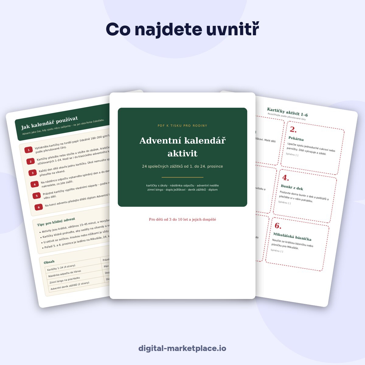 Náhled adventního kalendáře aktivit pro děti k tisku – kartičky s úkoly na 24 dní – ukázka 2