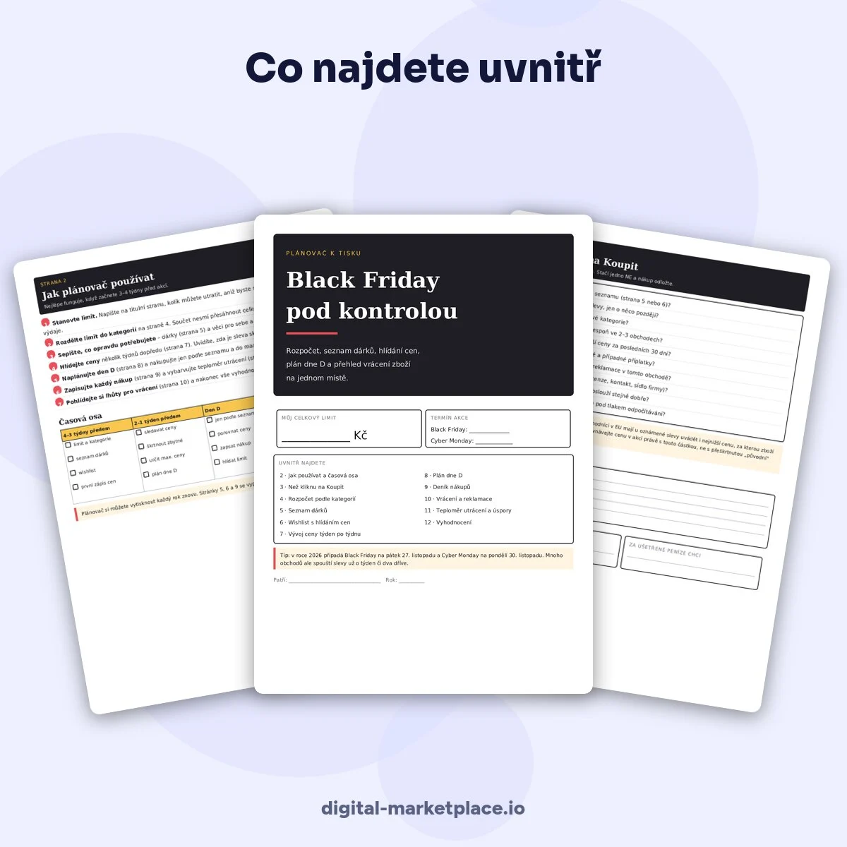 Náhled Black Friday plánovače k tisku – tabulky rozpočtu, hlídání cen a seznamu dárků – ukázka 2