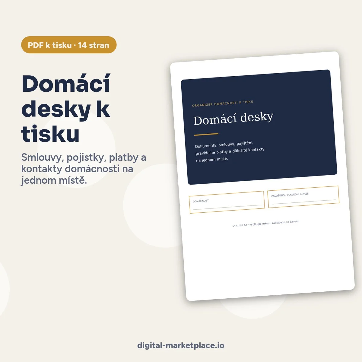 Náhled organizéru Domácí desky k tisku – tabulky pojištění, energií a pravidelných plateb
