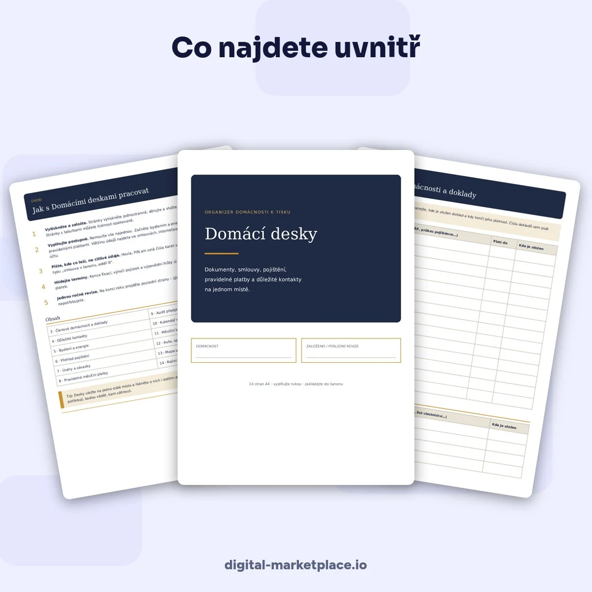 Náhled organizéru Domácí desky k tisku – tabulky pojištění, energií a pravidelných plateb – ukázka 2