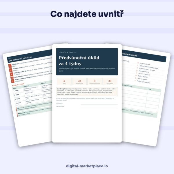 Náhled plánovače Předvánoční úklid za 4 týdny – stránky s denními plány a checklisty místností – ukázka 2