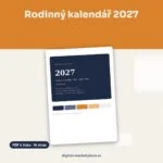 Náhled stránek tisknutelného rodinného kalendáře 2027 se sloupci pro členy rodiny a českými svátky
