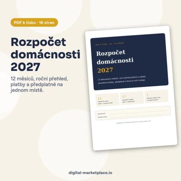 Náhled sešitu Rozpočet domácnosti 2027 k tisku s měsíčními tabulkami příjmů a výdajů