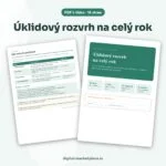 Náhled úklidového rozvrhu na celý rok k tisku – stránky s týdenními zónami a checklisty po místnostech v zeleném designu