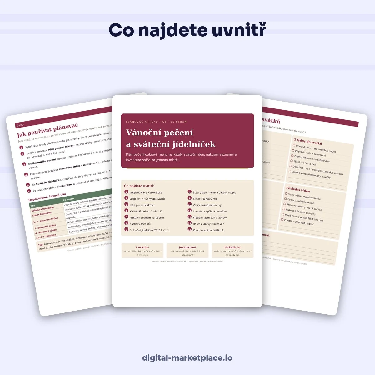 Náhled plánovače Vánoční pečení a sváteční jídelníček k tisku – plán pečení cukroví a jídelníček na svátky – ukázka 2