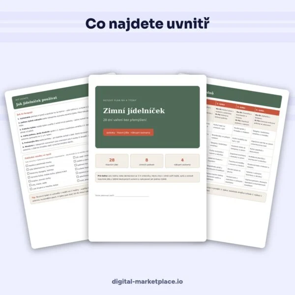 Náhled zimního jídelníčku na 4 týdny k tisku s přehledem jídel a nákupním seznamem – ukázka 2